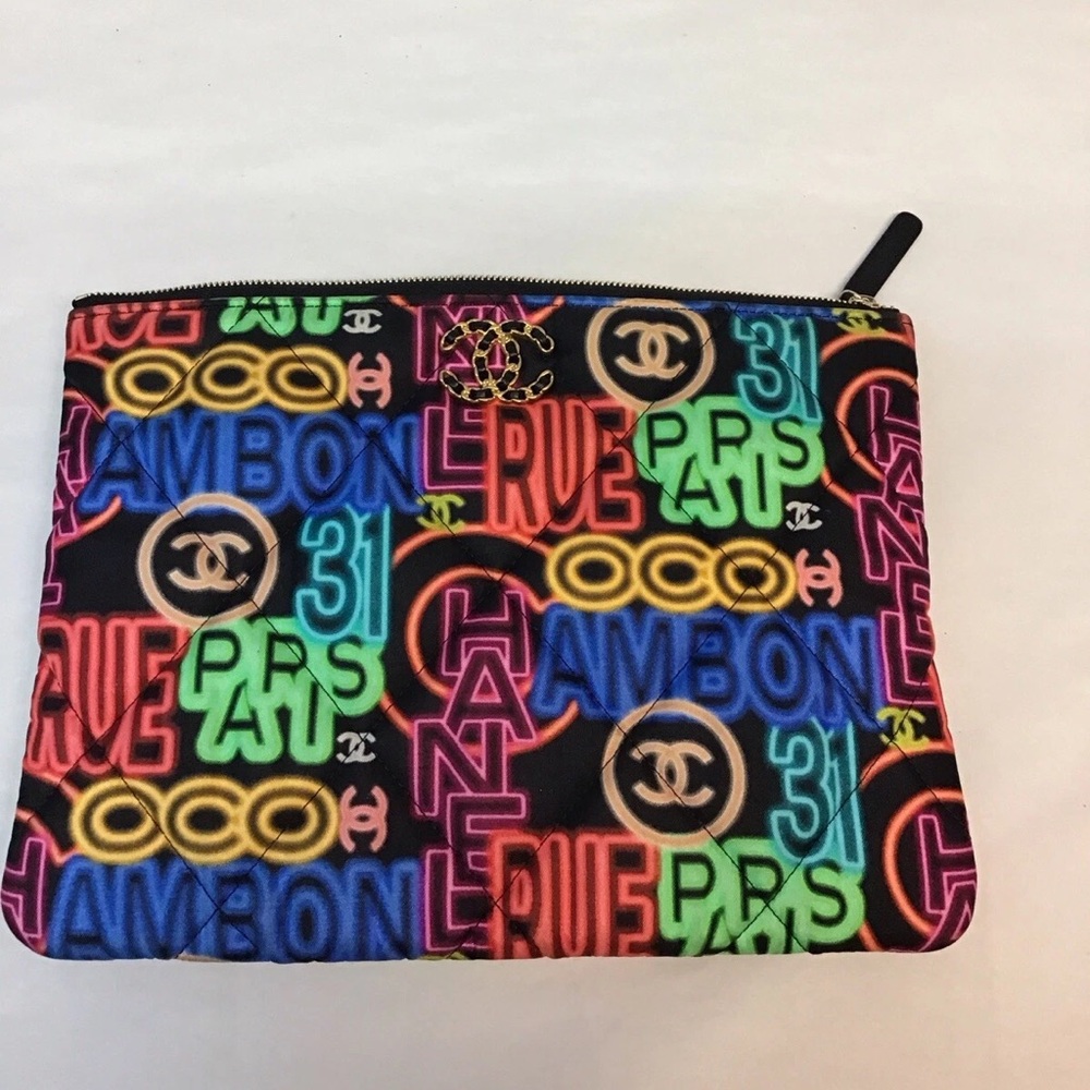 100% Authentic Nylon Chanel 19 O Case Medium/Large Neon Lights